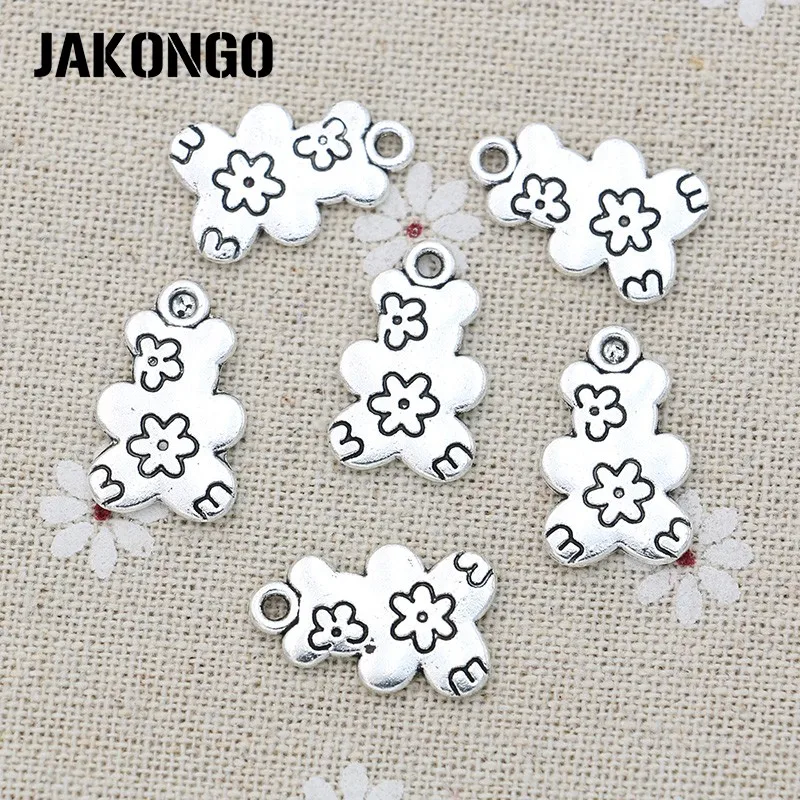 20шт тибетские посеребренные Подвески с цветочным медведем для самостоятельного