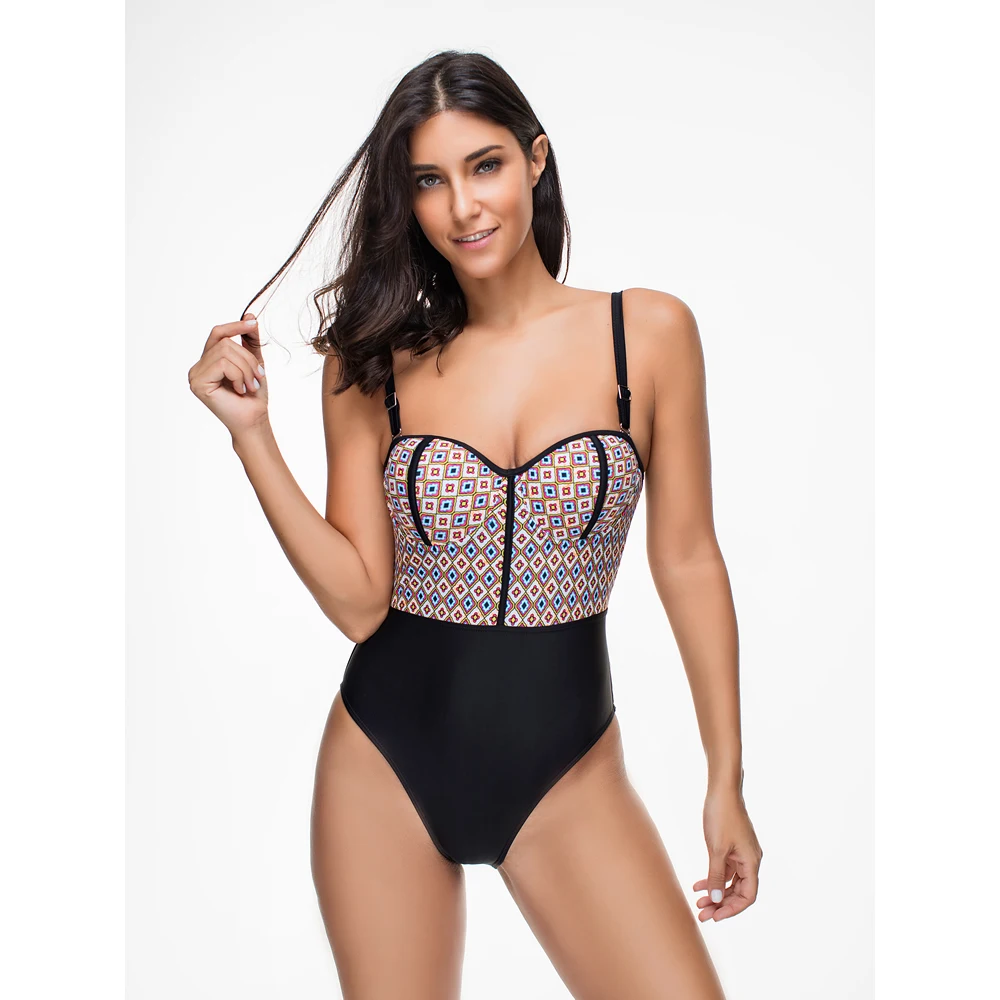 Женский слитный купальник пуш ап купальный костюм в стиле ретро размера плюс XL XXL