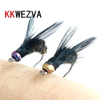 kkwezva 18pcs fishing lure 8 black hooks peacock feather material nymph spinner baetis fly bait trout fly fishing flies lures