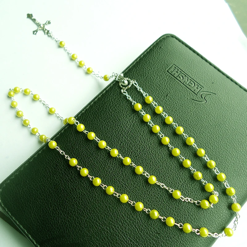 Хорошее качество серебряное покрытие Иисус христианский крест ожерелье зеленый