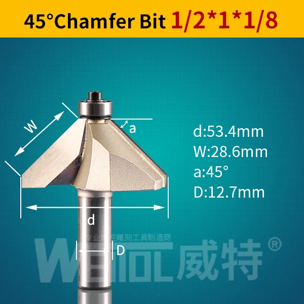 Weitol 1 шт. 1/2 или 1/4 inch карбида вольфрама 45 градусов фаски немного деревообрабатывающие фрезы Гравировальный инструмент - Длина режущей кромки: 12118