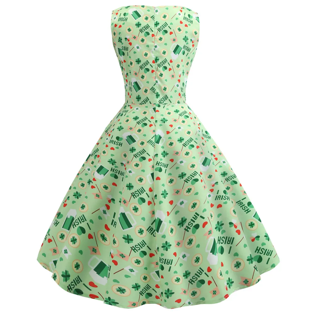 St. Patrick's Day Dresses For Women's Clover Sleeveless Evening Print Party Prom Swing Elegant Soft Bodycon Vestido | Женская