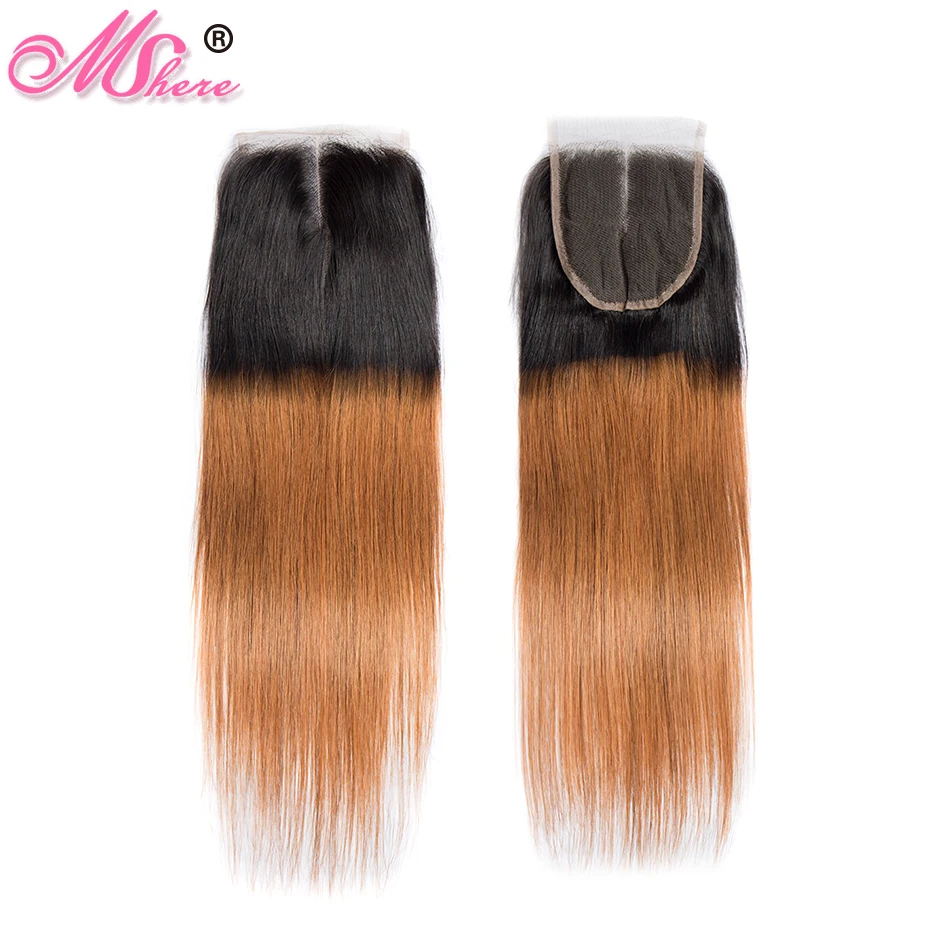 Mshere прямые волосы Ombre 3/4 Связки с закрытием 1B/30 перуанские натуральные Ткань