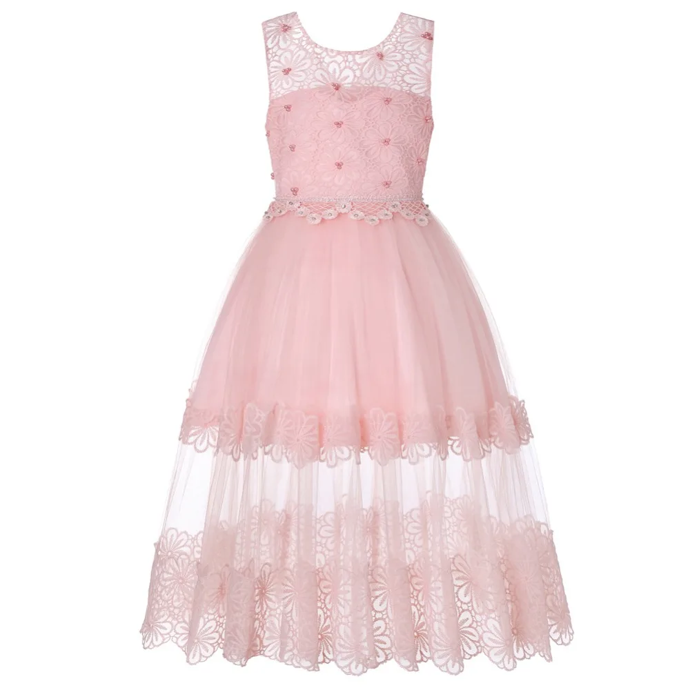 2019 New Arrived Girl Pearl Three-dimensional Flower Dress Summer Girls Dance Ball Party Children kids Age 4-15 Years old | Детская