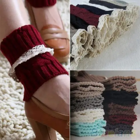 Популярные женские вязаные носки с кружевной отделкой гетры манжетами для обуви