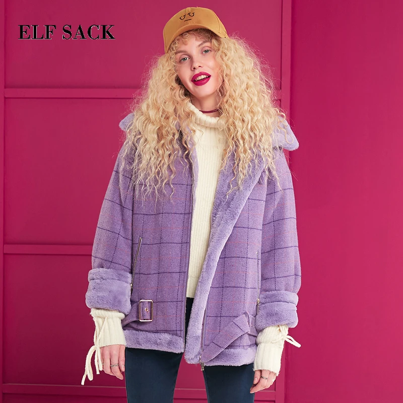 ELFSACK, Зимние новые модные куртки из искусственного меха, женские пальто с широким воротником, Повседневная Уличная одежда, женские пальто