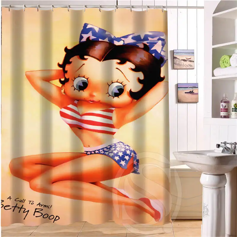 Пользовательские betty boop водонепроницаемая ткань для ванной занавеска для душа с защитой от плесени полиэстер ванная комната