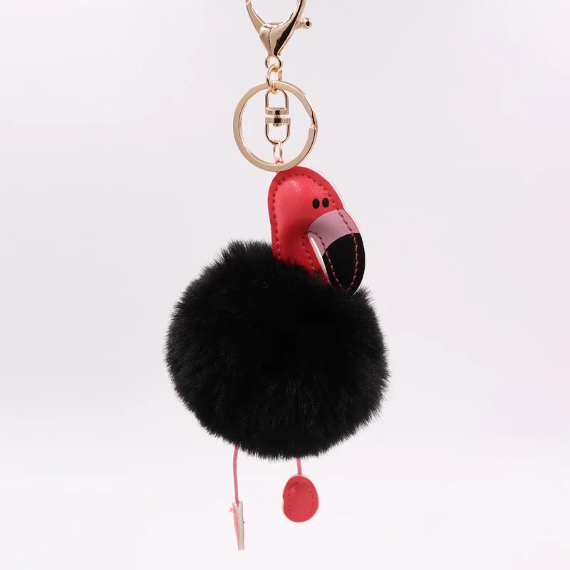 Милый розовый брелок в виде фламинго с искусственным кроличьим мехом пушистым