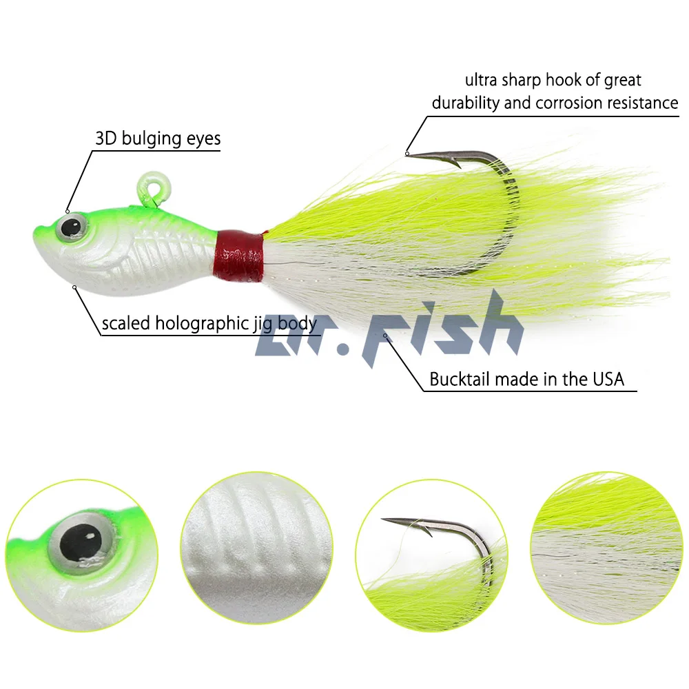 Dr. Fish Lot 3 Bucktail Jigs морские приманки морские рыболовные жесткие приманки тонущий крючок длинное литье 14 г 24 г 56 г для пресноводной рыбалки