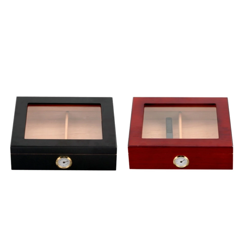 Красный/черный хьюмидор для сигар коробка для хранения рабочего GlassTop увлажнитель с гигрометром
