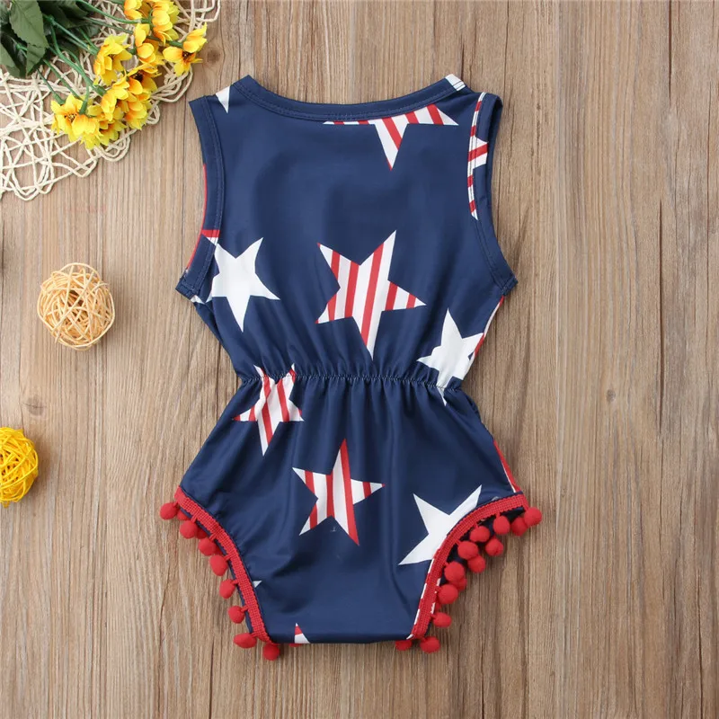 

0-24M Fashion Summer Infant Baby Girls Bodysuit Star Print Sleeveless Tank Jumpsuit Tassels Playsuit Baby Girl Cotton Clothes