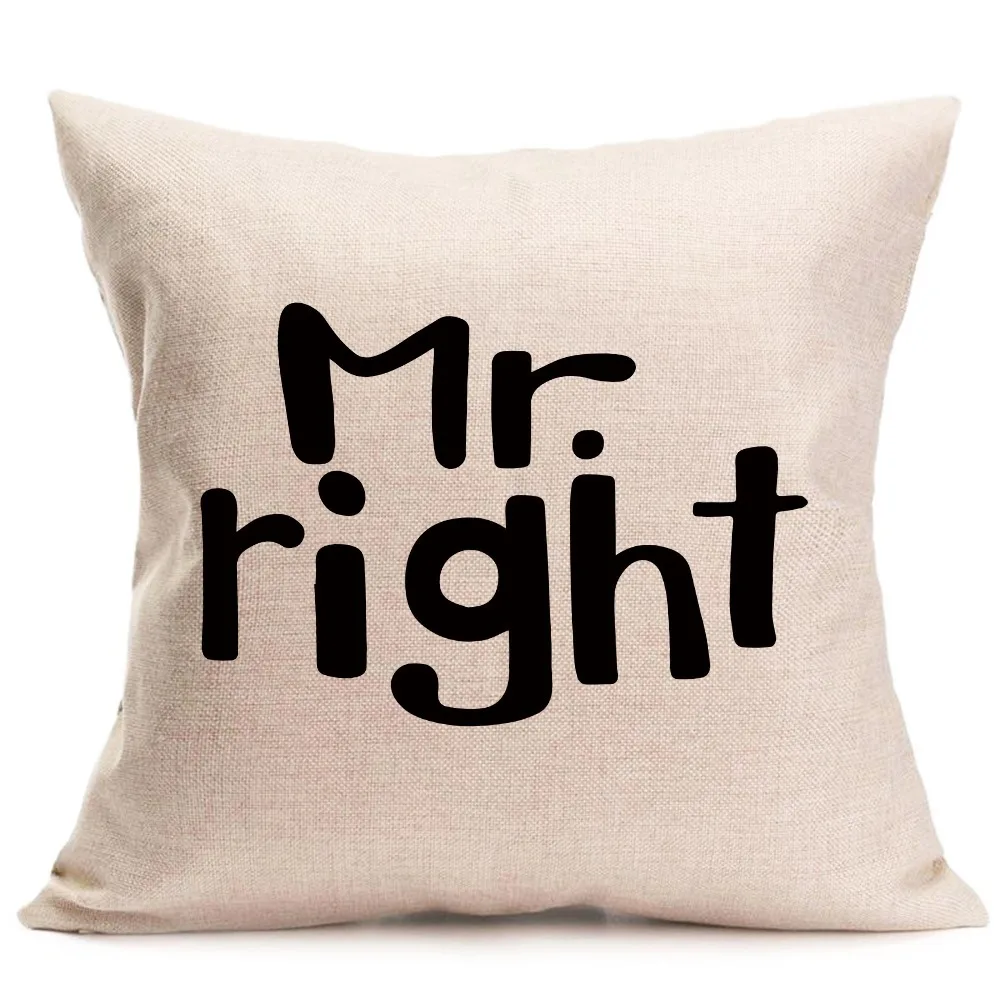 E 1 шт., рисунок Mr Mrs, хлопковая льняная подушка, наволочка для подушки, чехол для сидения автомобиля, украшение для дома, декоративная наволочка для дивана, 40172 - Цвет: E
