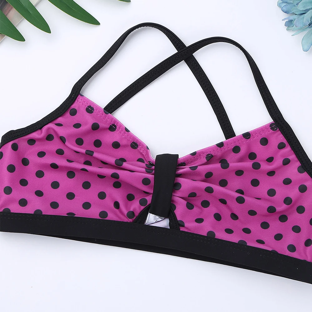 Девочки балетные костюмы спортивный костюм на бретельках в горошек Топ с принтом