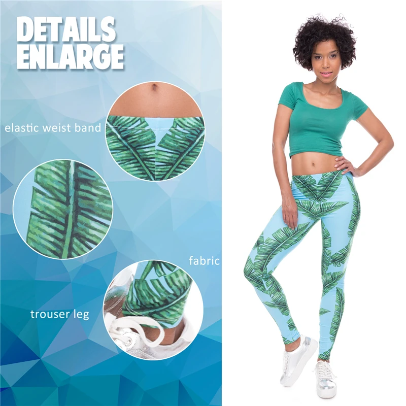 

Tropical Jungle Leaves Print Women Leggings Fitness Breathable Perspiration Quick Drying Leggins High Elasticity Trouser Pants