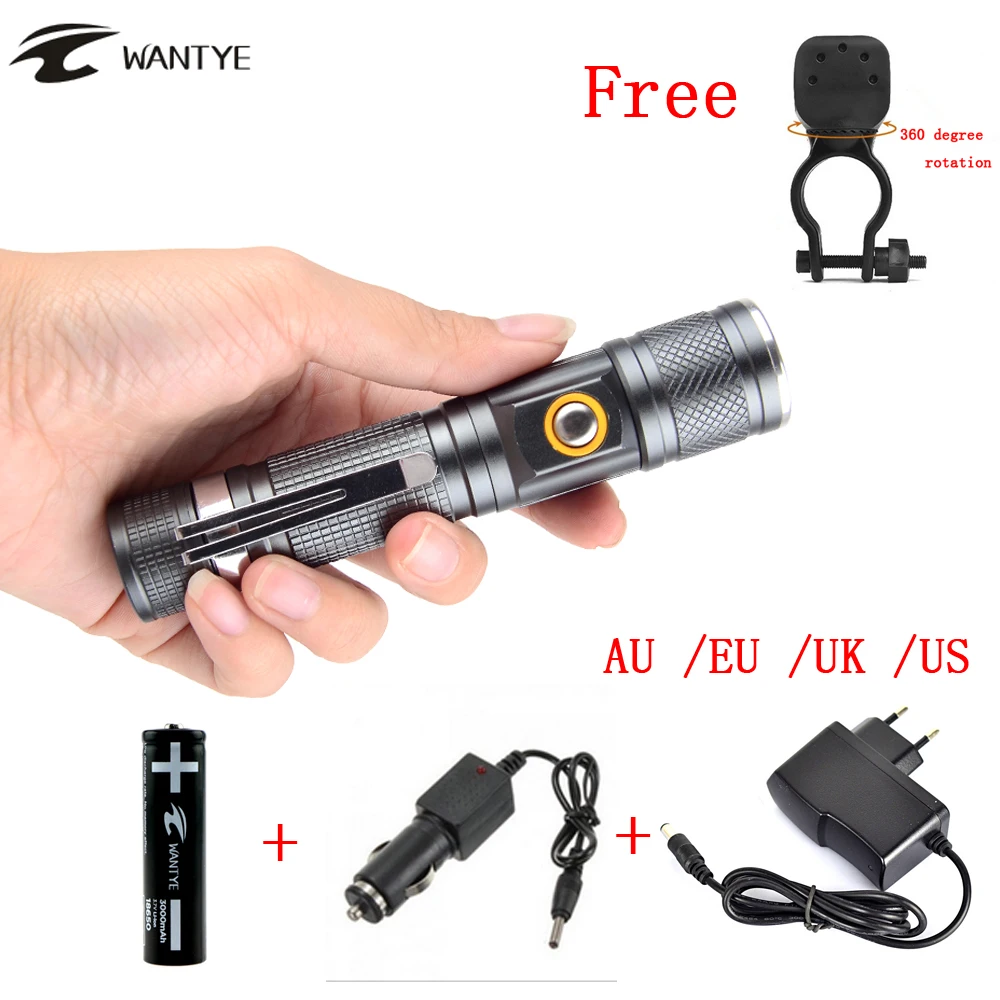 

WANTYE зум светодиодный вспышка светильник 18650 XML T6 3800 люмен вспышка света светильник для велосипеда 3 режима на открытом воздухе Охотничий Так...