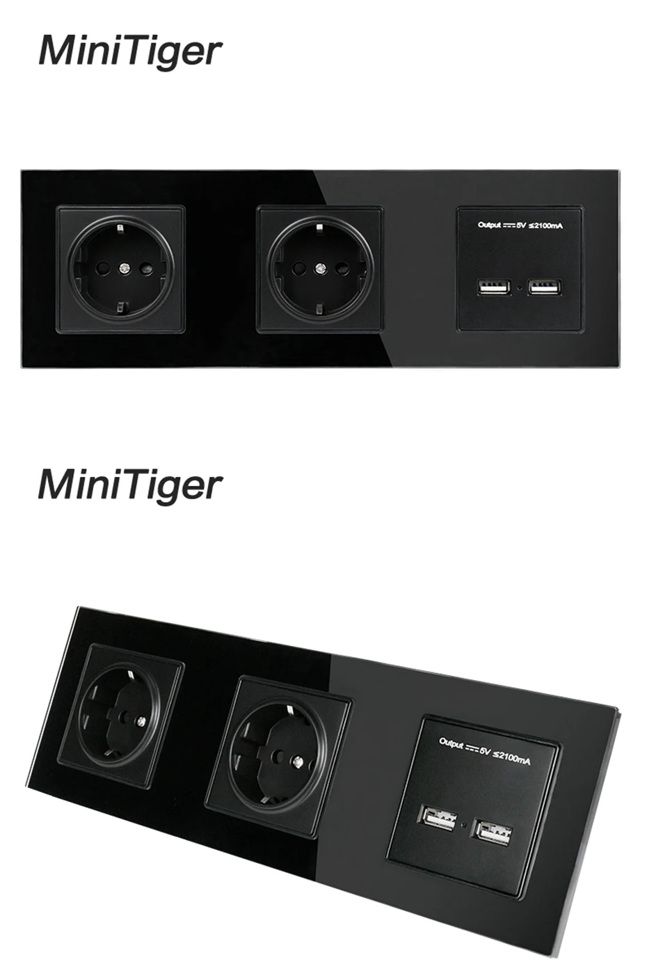 Настенная Хрустальная стеклянная панель Minitiger, двойная розетка 16А, европейская электрическая розетка, двойной USB, умный зарядный порт, 5 В, 2 А, выход, белый цвет