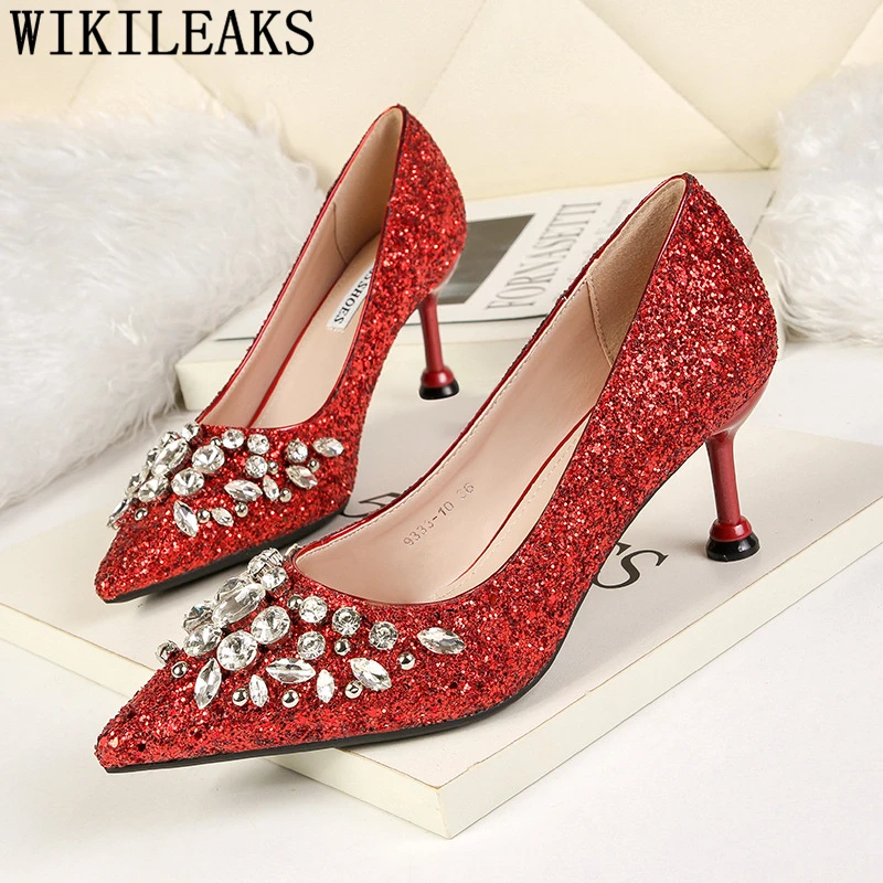 Свадебные туфли для невесты Блестящая обувь с закрытой пяткой украшением в виде