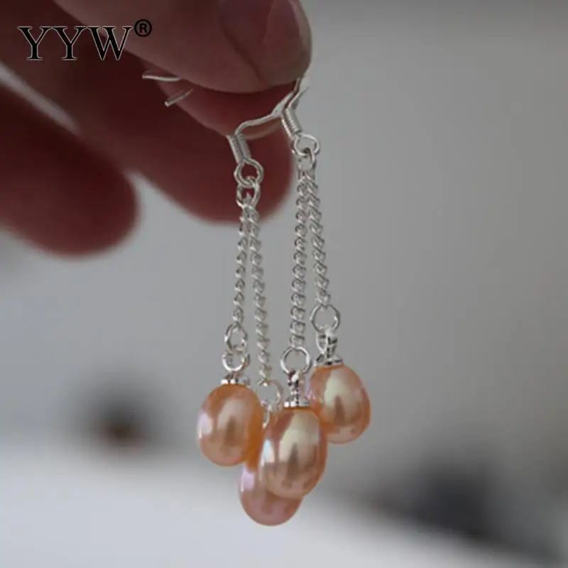 

3Color Freshwater Pearl Earring new European Silver color Natural White Pink Charm Dangle 6-7mm Earrings Purple Beaded Pearl