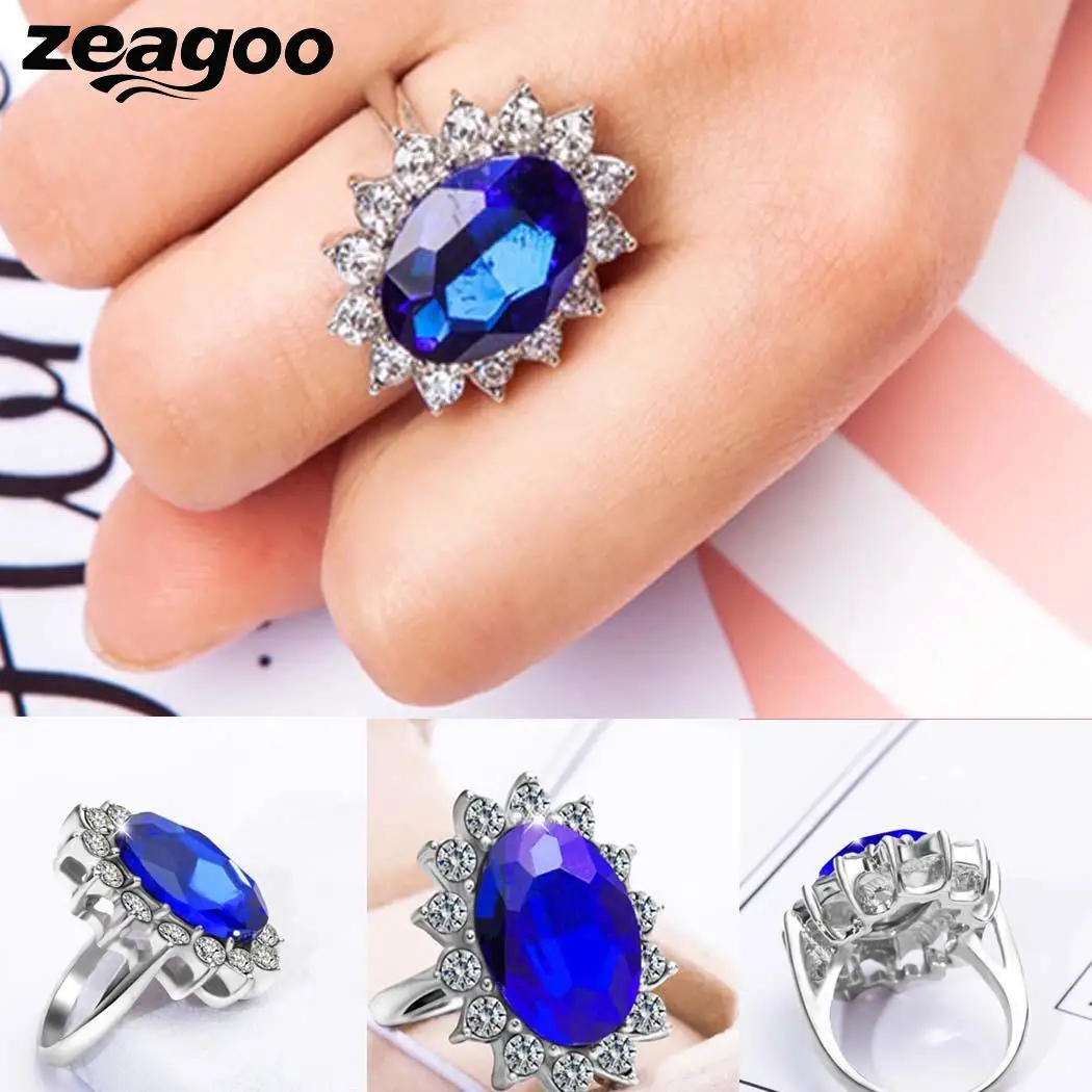 Zeagoo Ретро стиль большое кольцо с синим драгоценным камнем для женщин женские