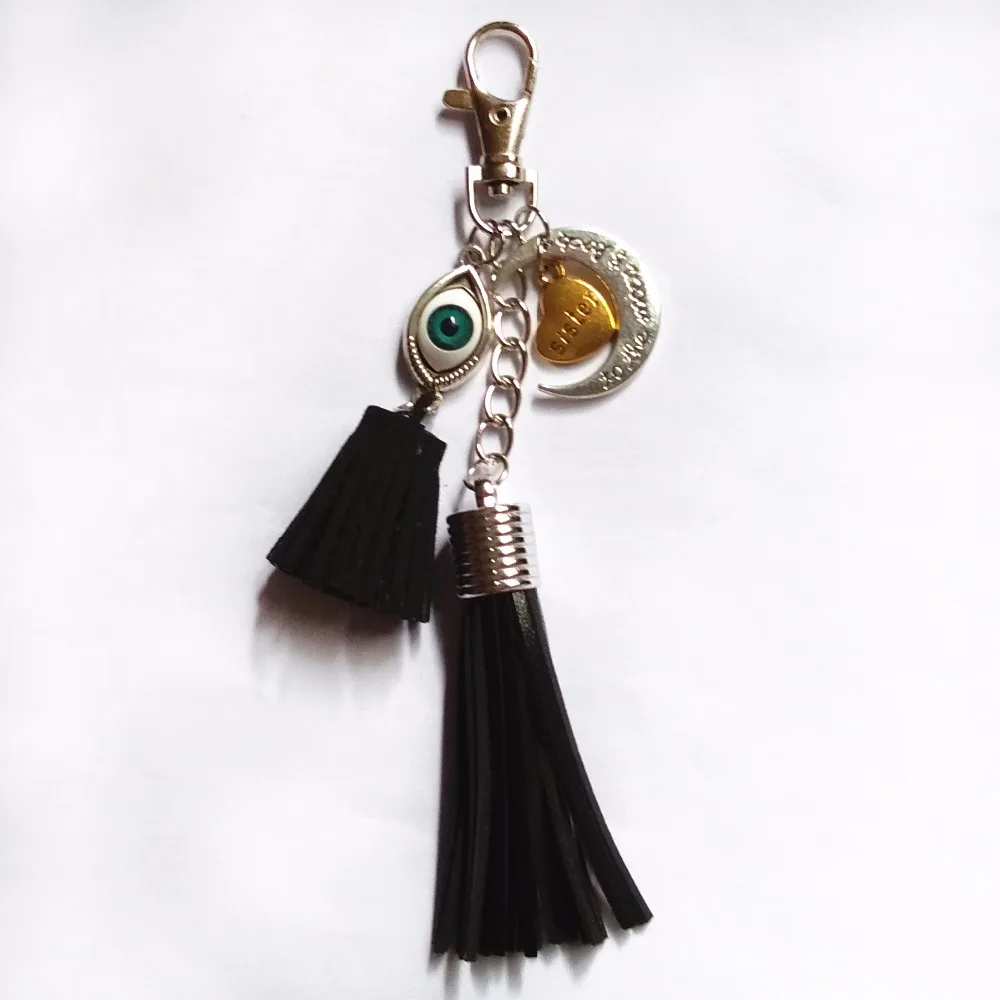 13 Colors Pu Leather Tassels Key Chain Blue Eye Women Keychain Bag Pendant Sliver Cap Car Ring Holder Retro Jewelry | Украшения и