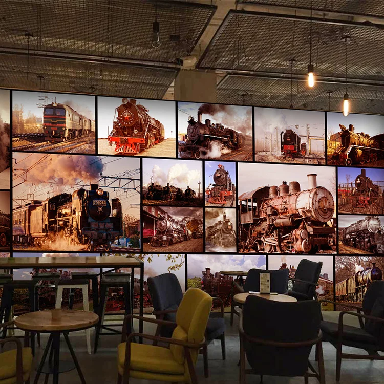 

custom wall mural 3D European style retro nostalgic train head mural Bar Cafe bedroom theme background wall wallpaper MURAL