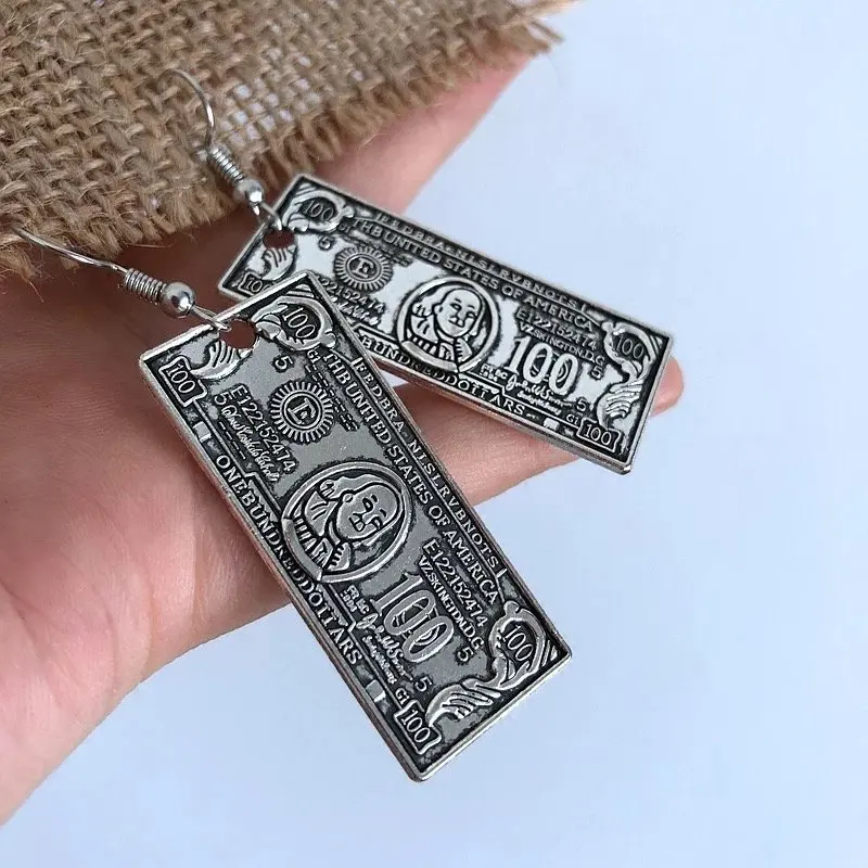 Мужские и женские серьги-подвески из сплава Money 100 USD | Украшения аксессуары