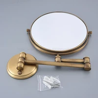 antique double side bathroom folding brass shave makeup mirror gold plated wall mounted dual arm extend bath mirror zba635