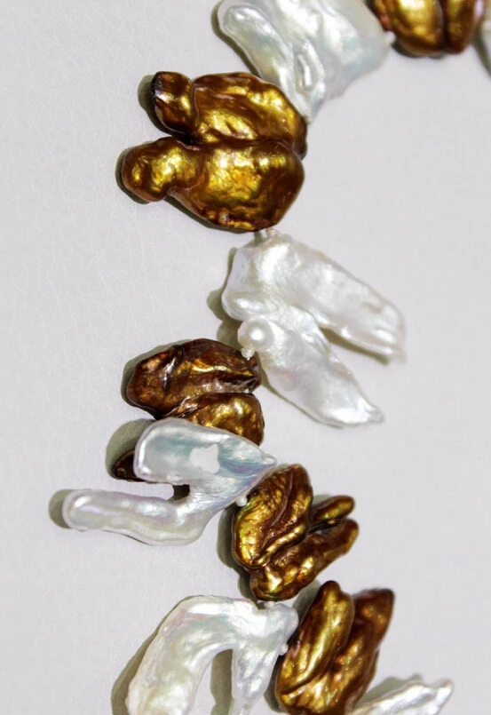 ~ 11.21 Браун &amp белый пресной воды жемчужное ожерелье 12x16mm-19x24mm Скидки ААА |