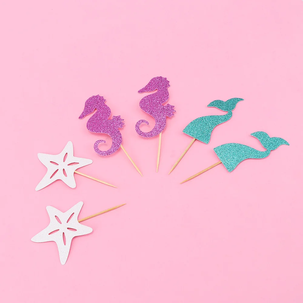 6 шт./компл. под морем тематическая вечеринка на день рождения Cartoon кекс русалка