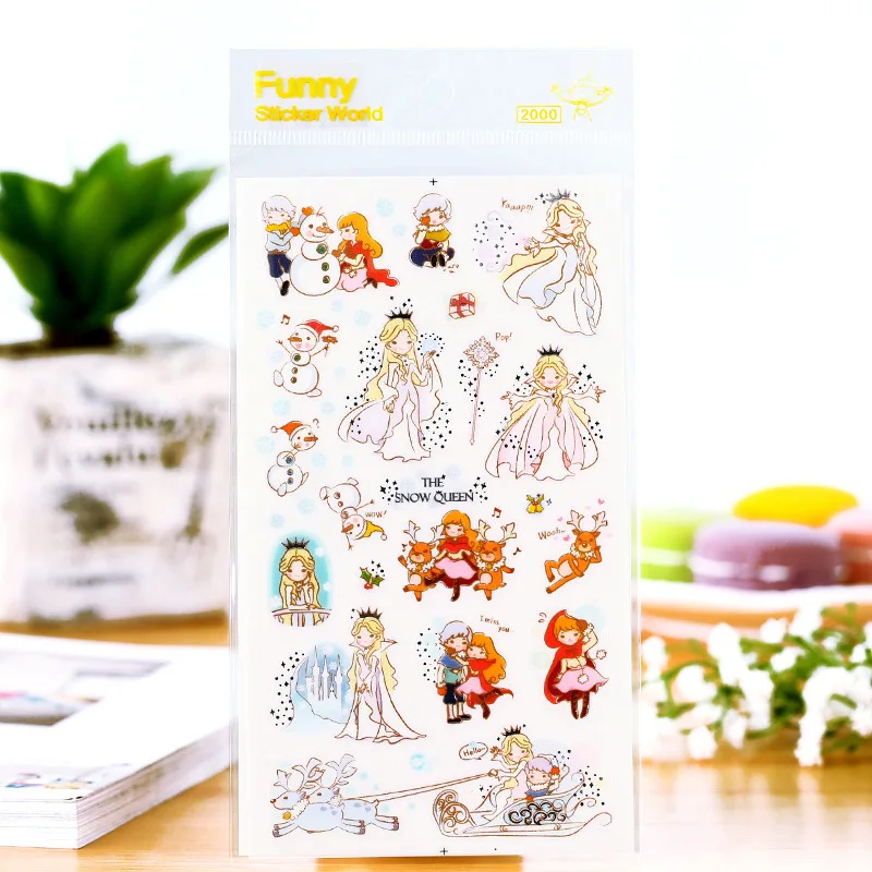 3 pcs/Lot Funny sticker world Fairy story of Snow queen &amp Rapunzel Sleeping beauty Cute Korean diary stickers Stationery | Канцтовары