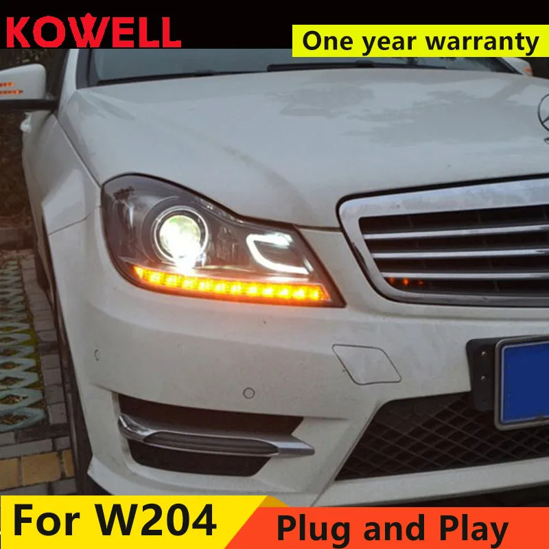 KOWELL автомобильный Стайлинг для Benz W204 фары 2011-2013 C180 C200 C260 светодиодные фары drl H7 hid Биксеноновые линзы ближнего света