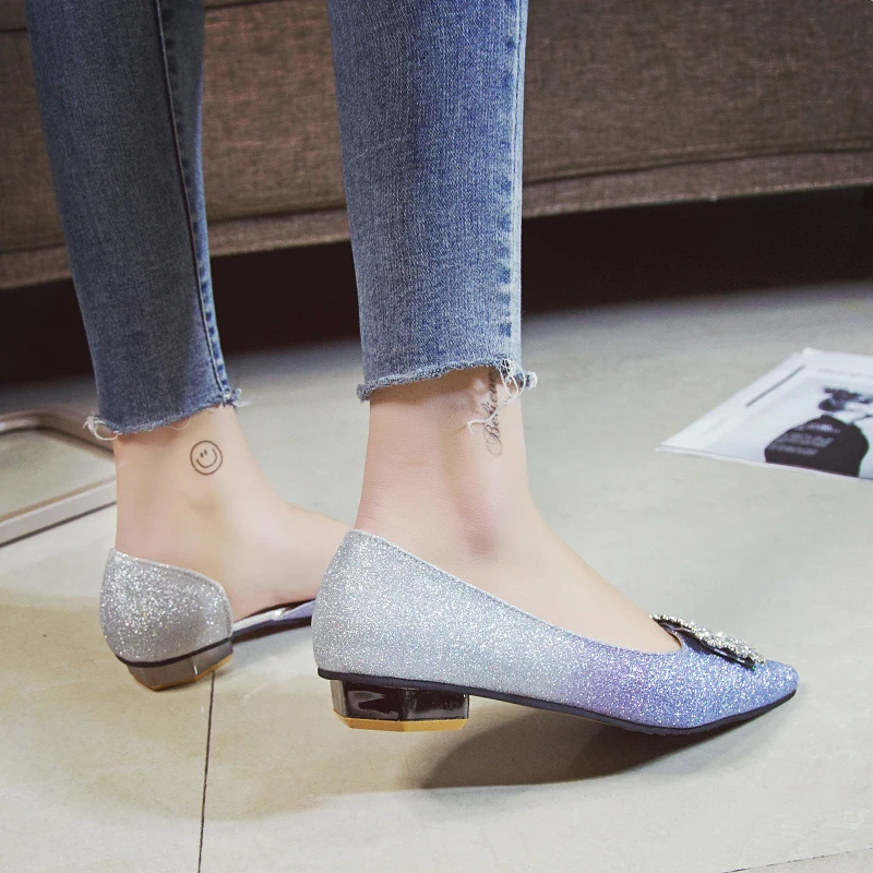 2019 балетки на плоской подошве со стразами женская обувь весна осень без шнуровки