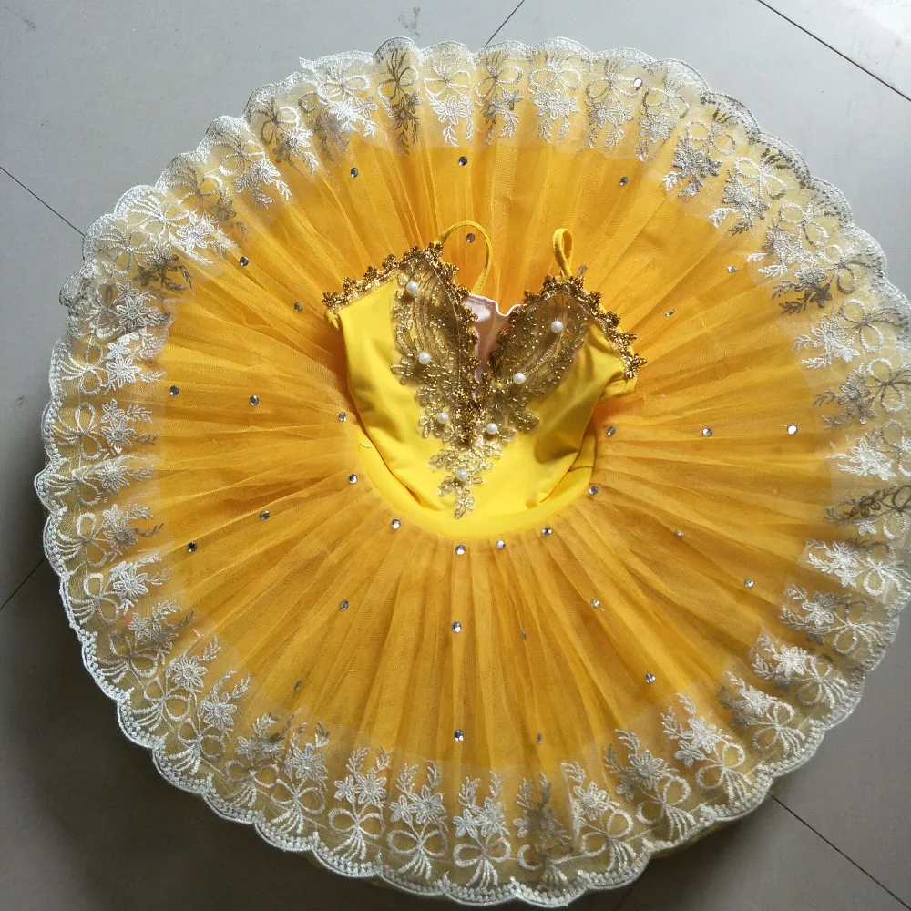 

2019 children Professional Ballet Tutu Child Swan Lake Costume yellow Ballet Dress for Children Pancake Tutu Girls Dancewear