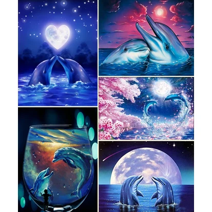 5D алмазов картина Dolphin Bay тапочки для влюбленных Дельфинов Кубок лунный вышивка