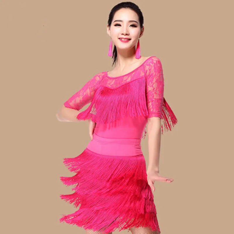 

2017 High quality sexy tassel latin dance dress lace ballroom dance costumes