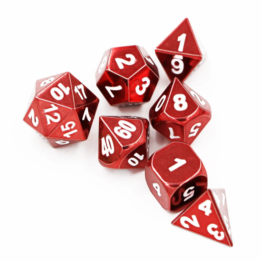 

New 7pcs/set Classic RPG Dice D&D Metal Dice DND Game Dice Set Electrophoresis Red D4 D6 D8 D10 D12 D20 Polyhedral dice