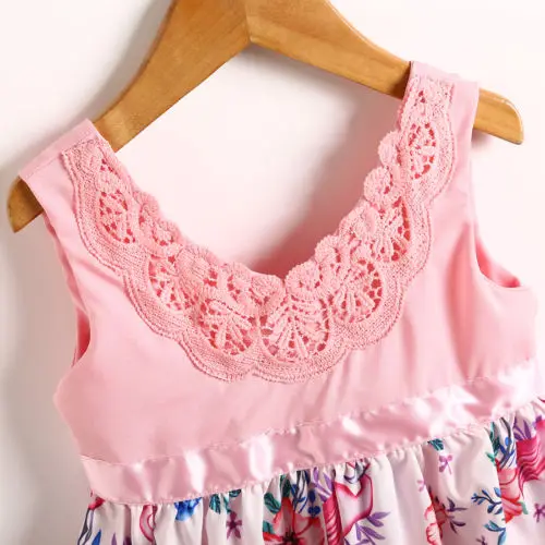 New 2020 Cute Kids Baby Girls Toddler Dress Flamingo Lace Floral Casual Party Dresses Sundress Clothes Outfit | Детская одежда и