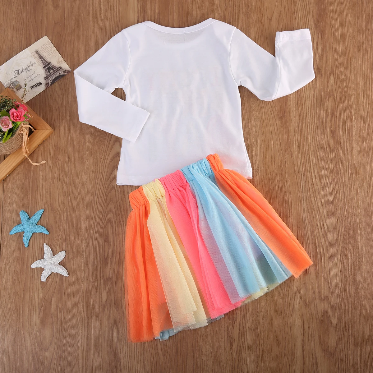 Pudcoco/2017 комплект из 2 предметов для маленьких девочек футболка с радугой +