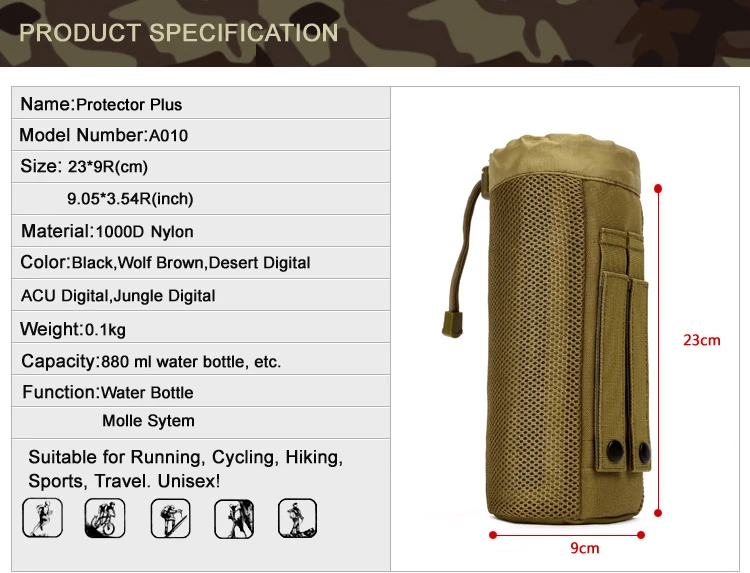 Открытый Спорт MOLLE система тактическая бутылка для воды карман d-кольцо держатель шнурок Сумка, армейское прочное нейлоновое оборудование