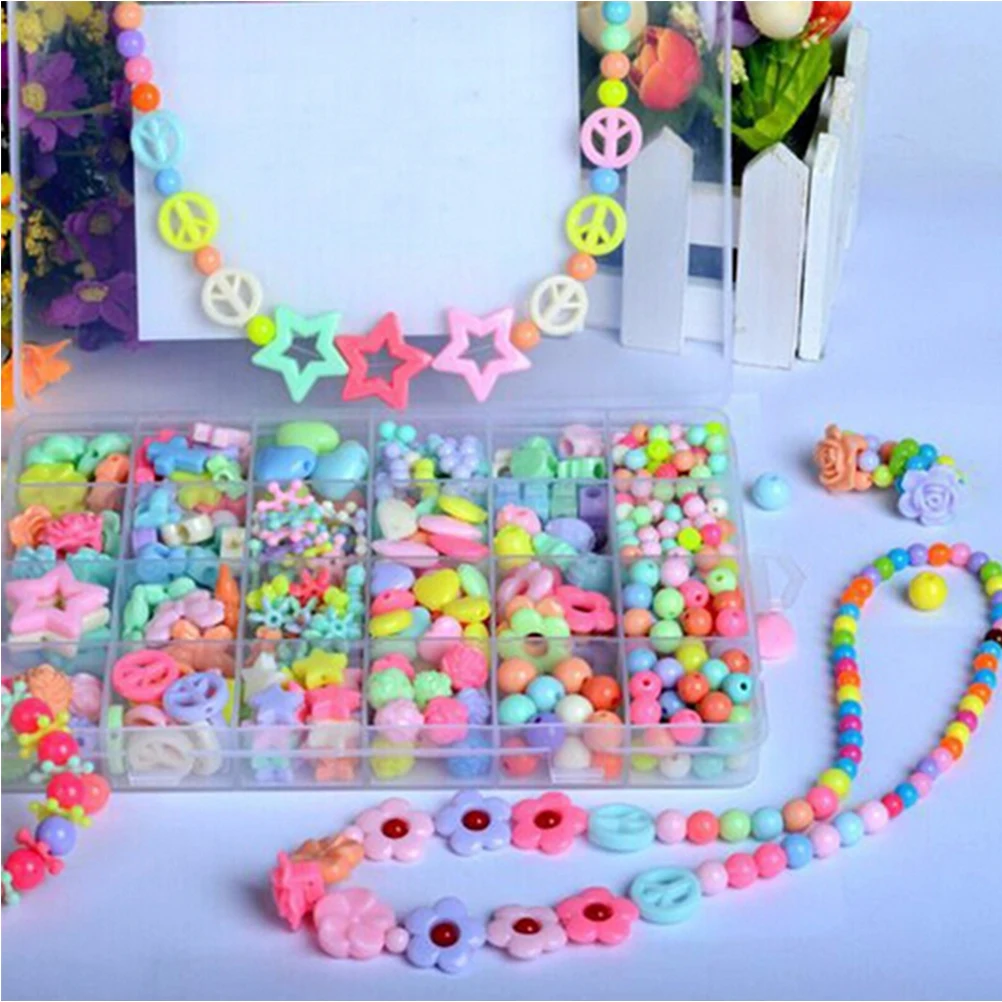 

Wholesale 450PCS Children Geometric Shape Personalized Jigsaw Puzzle Amblyopia Candy Colors DIY Wear Beads Bracelet Kids Toys