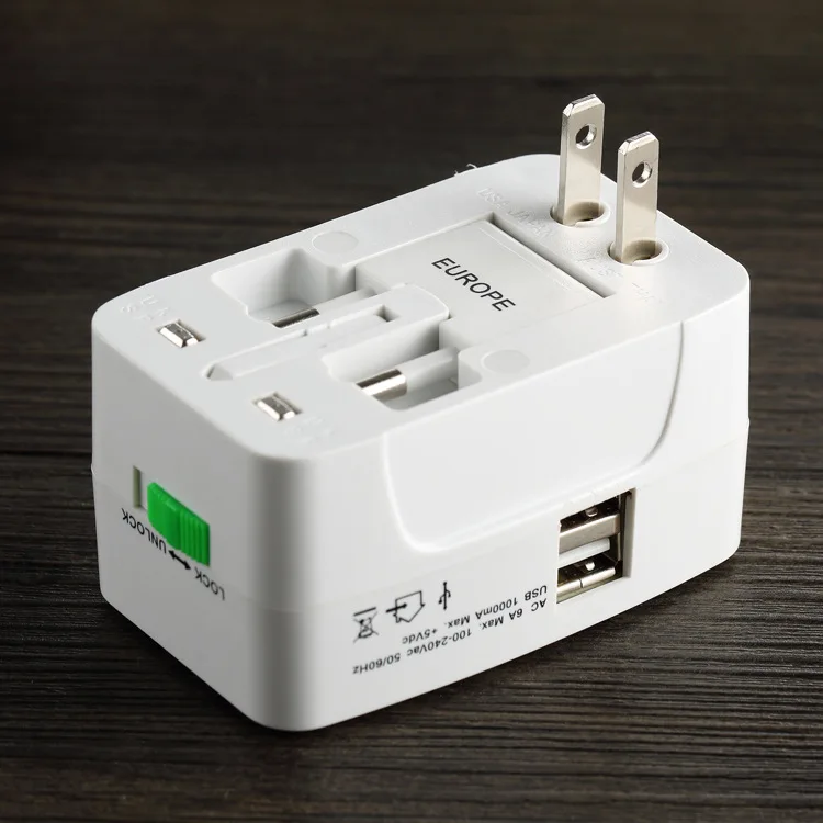 1 шт. Универсальный переходник с международной вилкой розетка 2 USB-портами для