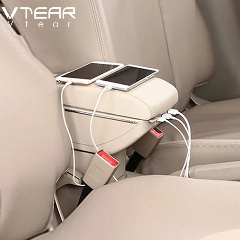 Beige Vtear для Skoda Rapid, аксессуары, подлокотник, коробка, Кожаная подставка для рук, usb, для хранения, для автомобиля-Стайлинг, украшение, центральная консоль, автомобильный шкода рапид - Название цвета: Beige