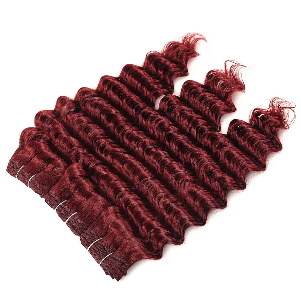 Pinshair Bold Red 99J бордовые пучки с закрытием глубокие волны индийские человеческие волосы 3 пучки с закрытием не Реми волосы не клубок