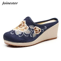 floral embroidered women slippers summer wedges sandals ladies platform shoes vintage pumps slides casual creepers shoes