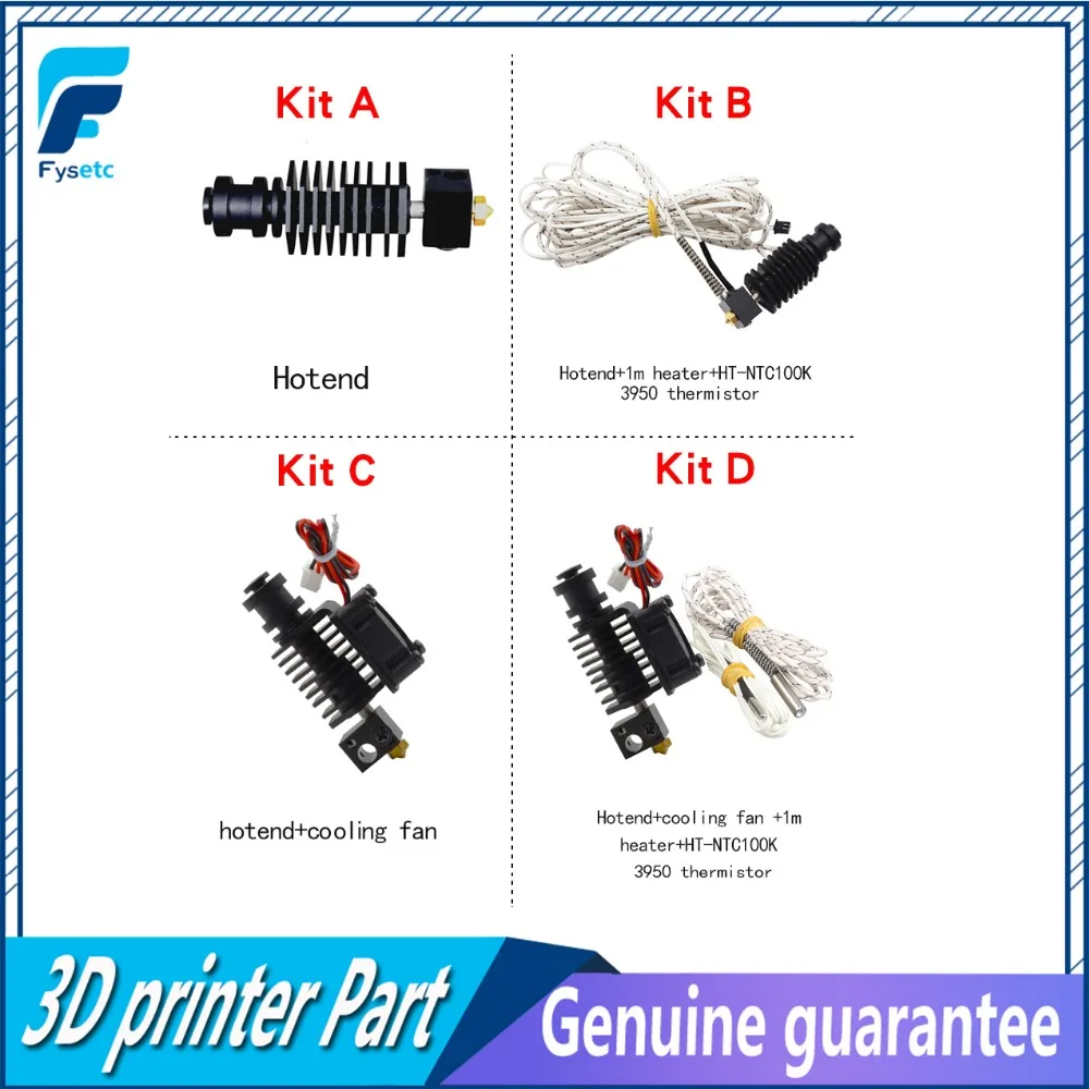 

3D Printer Parts Improved 3D V6 Hexagon Universal Hotend Kit 0.4mm/1.75mm Straight Through Throat Extruder Hot End Kit