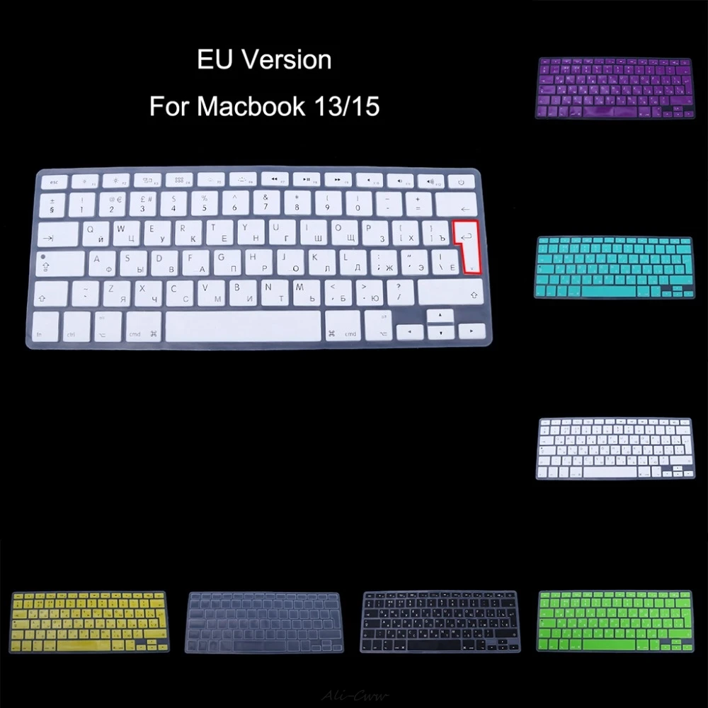 EU Version Russian Keyboard Silicone Skin Cover For Apple Macbook Air Pro 13 15 Protector Cover 8-Color