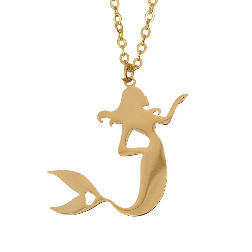 Dainty Mermaid Necklace for Women Jewelry Stainless Steel Polished Gold Color Cute Choker Chain 18'' +2'' Collier Femme NL2657 |