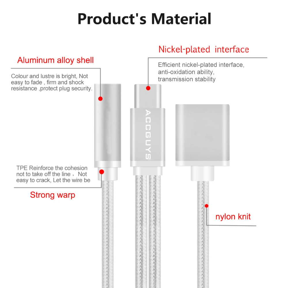 ACCGUYS 2 в 1 USB-C кабель usb type C до 3,5 мм разъем для наушников аудио зарядный адаптер для Xiaomi Mi6 Moto huawei mate 10 Pro P20