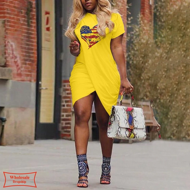 

New Sexy T Shirt Dress Casual Large Dresses Lady Elegant Heart Print Clothes 4XL 5XL Big Size Short Sleeve Vestido Suelto Dress
