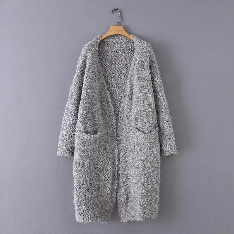Women Cardigans Popcorn Sweaters Open Knitted Coat Grey Black Pink Mohair Oversize Outwear With Pocket Long Sleeve Knitwear 2019 |